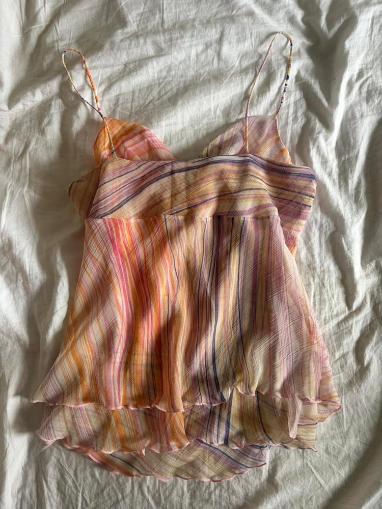 Vintage Y2K striped pastel knot bust cami with double hem 2