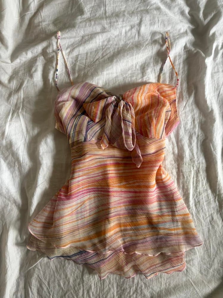 Vintage Y2K striped pastel knot bust cami with double hem 2