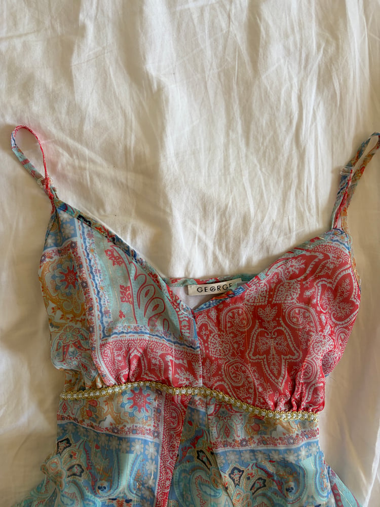 Vintage Y2K asymmetrical hem paisley patchwork style fairy cami with sparkles