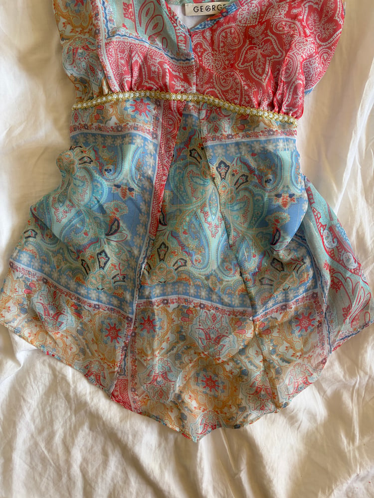 Vintage Y2K asymmetrical hem paisley patchwork style fairy cami with sparkles