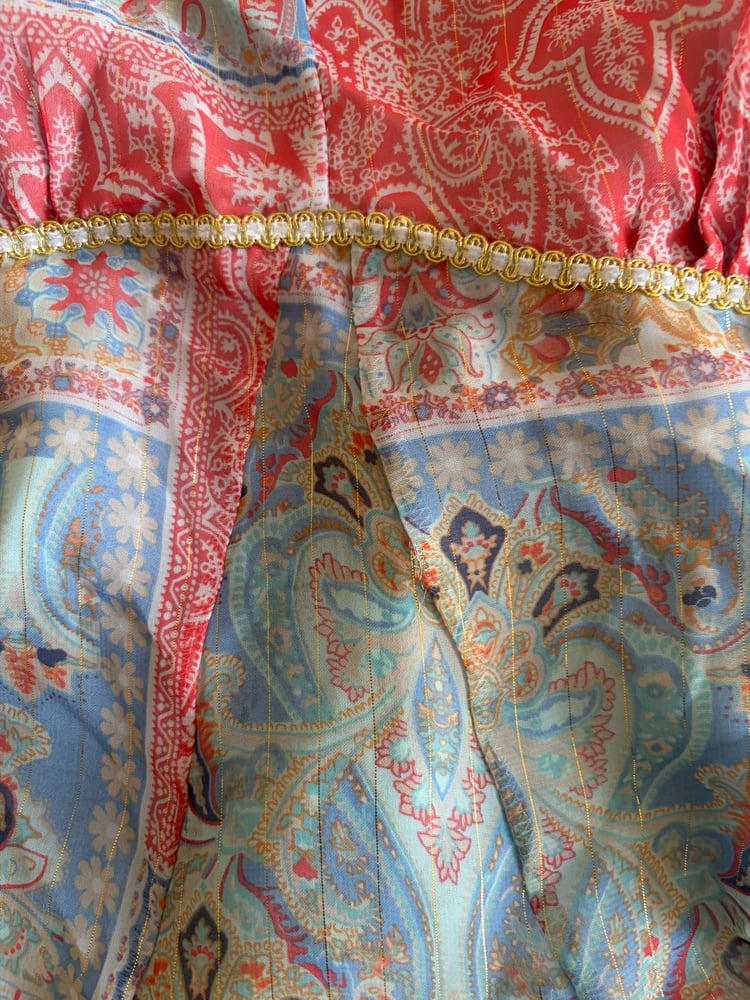 Vintage Y2K asymmetrical hem paisley patchwork style fairy cami with sparkles