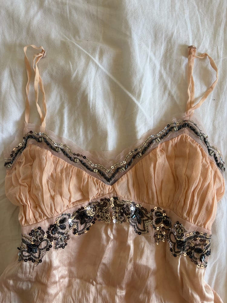 Vintage Y2K peachy pink silk cami with sequin bust detail