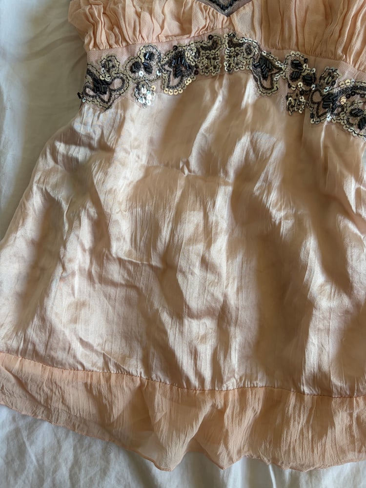 Vintage Y2K peachy pink silk cami with sequin bust detail