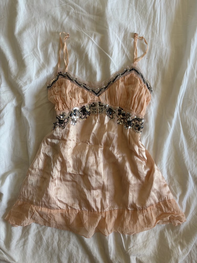 Vintage Y2K peachy pink silk cami with sequin bust detail