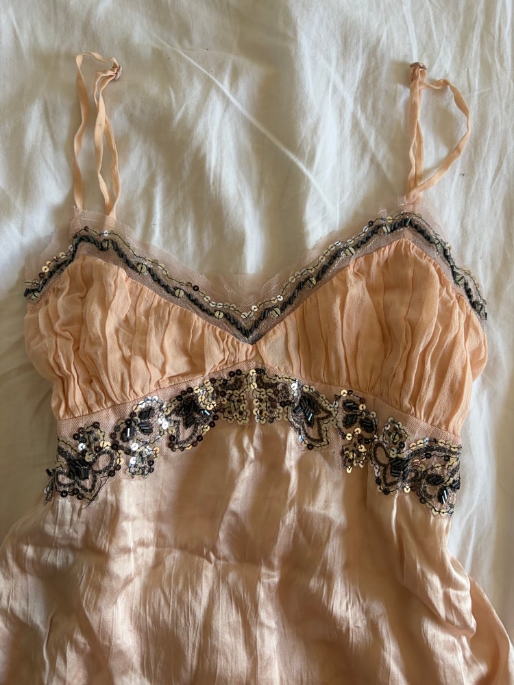 Vintage Y2K peachy pink silk cami with sequin bust detail
