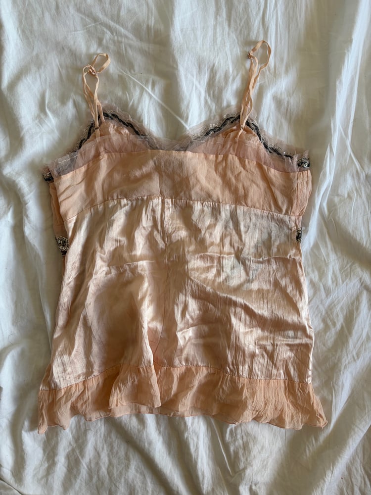 Vintage Y2K peachy pink silk cami with sequin bust detail
