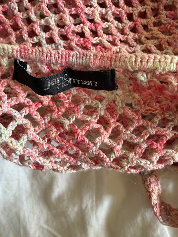 Vintage Y2K 2005 Jane Norman pink crochet halter neck cami