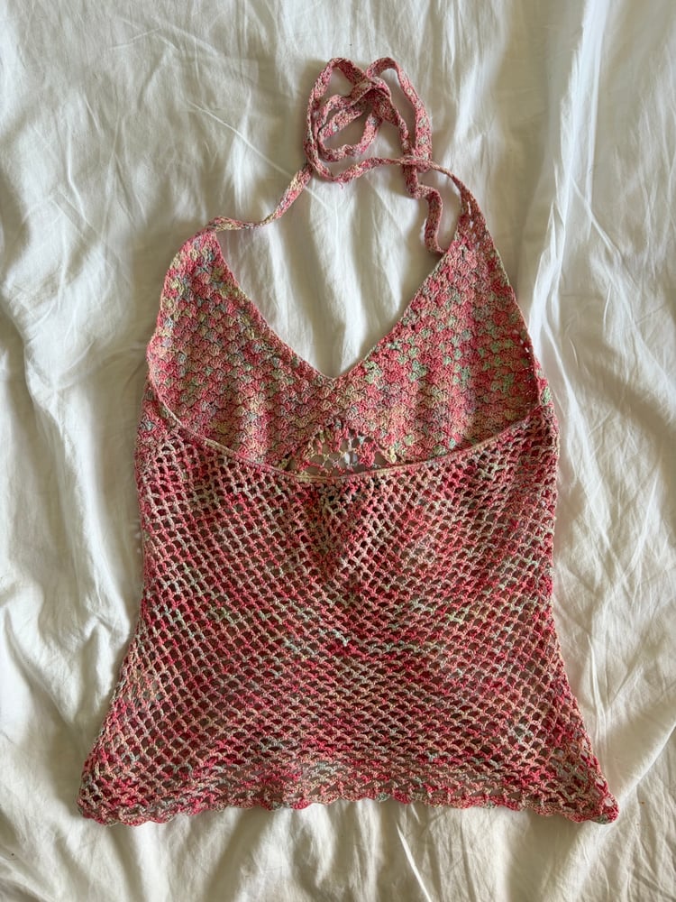 Vintage Y2K 2005 Jane Norman pink crochet halter neck cami