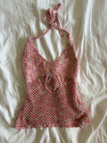 Vintage Y2K 2005 Jane Norman pink crochet halter neck cami