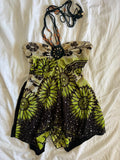 Vintage Y2K black and green asymmetrical hem sparkly cami with beaded halterneck detail