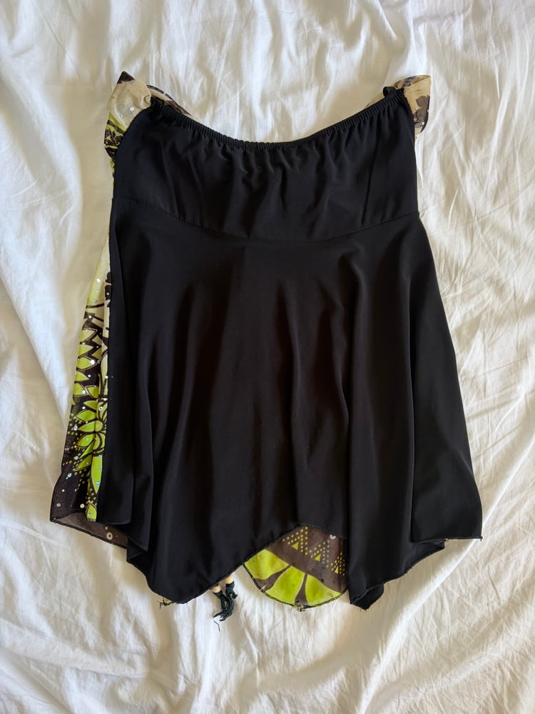 Vintage Y2K black and green asymmetrical hem sparkly cami with beaded halterneck detail