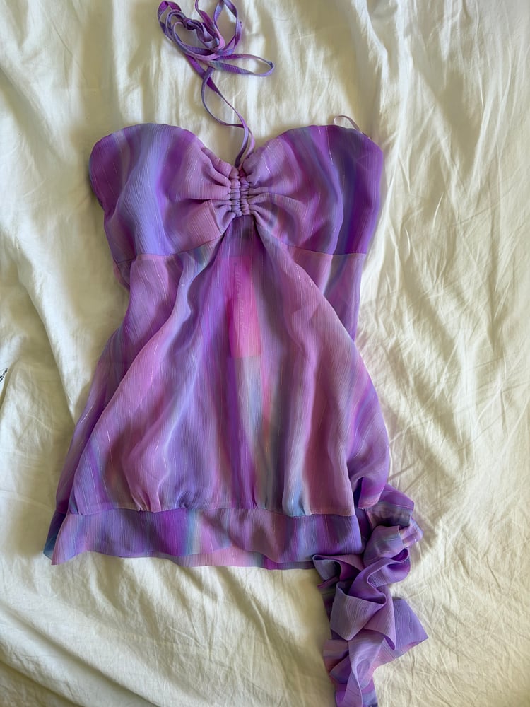 Vintage Y2K 2000s deadstock purple mermaid ruched bust halterneck cami with side tie detail