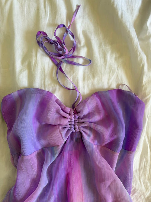 Vintage Y2K 2000s deadstock purple mermaid ruched bust halterneck cami with side tie detail