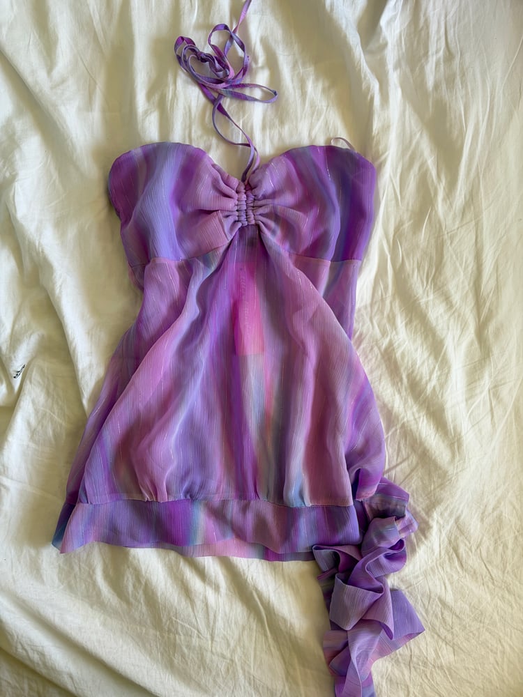 Vintage Y2K 2000s deadstock purple mermaid ruched bust halterneck cami with side tie detail