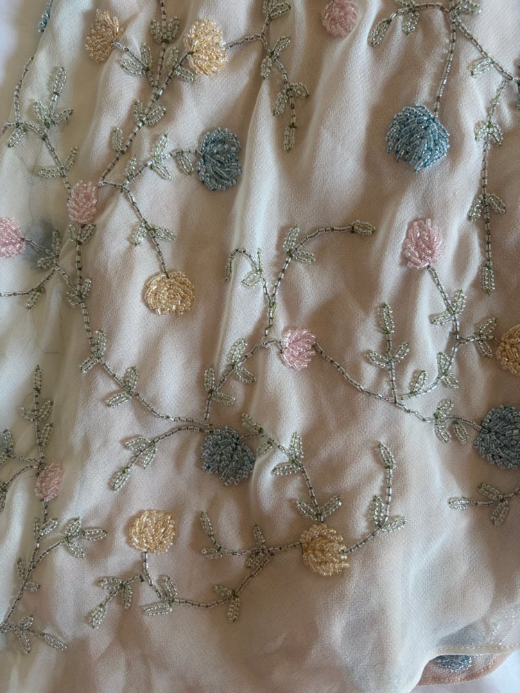 Asymetrical hem pastel sequin and beaded dress with key hole back