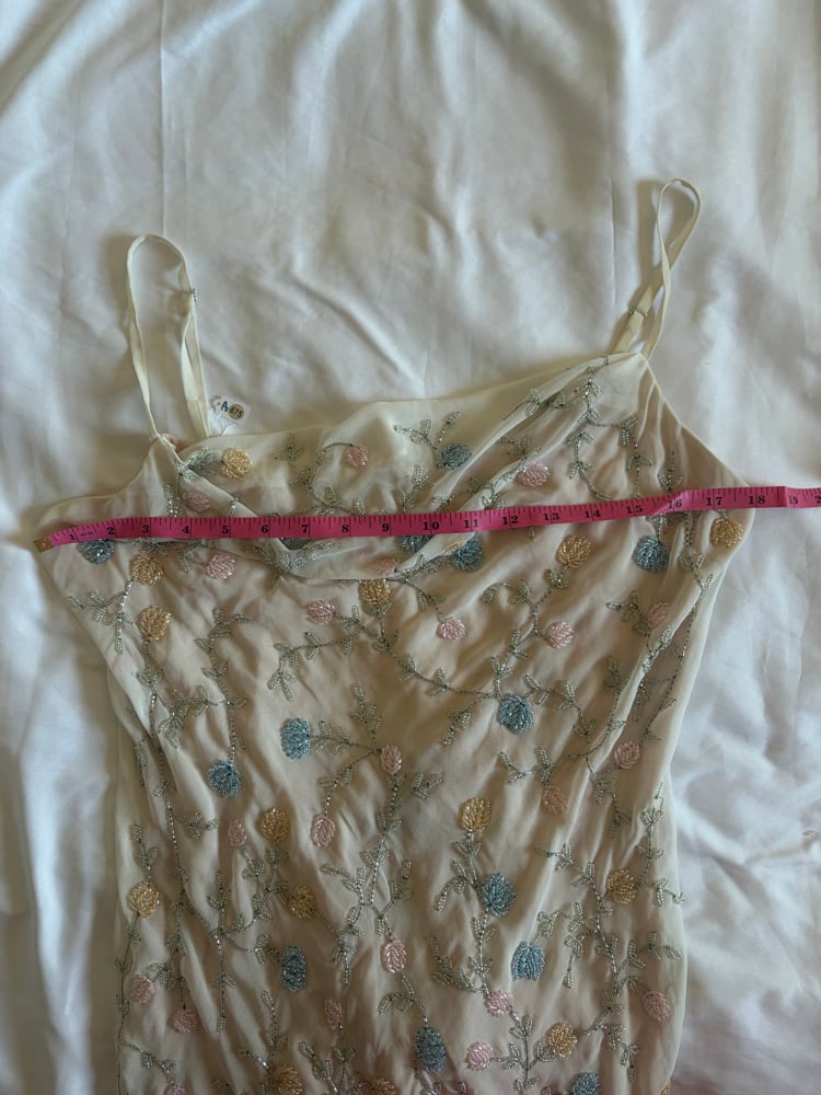 Asymetrical hem pastel sequin and beaded dress with key hole back