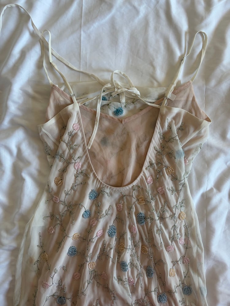 Asymetrical hem pastel sequin and beaded dress with key hole back