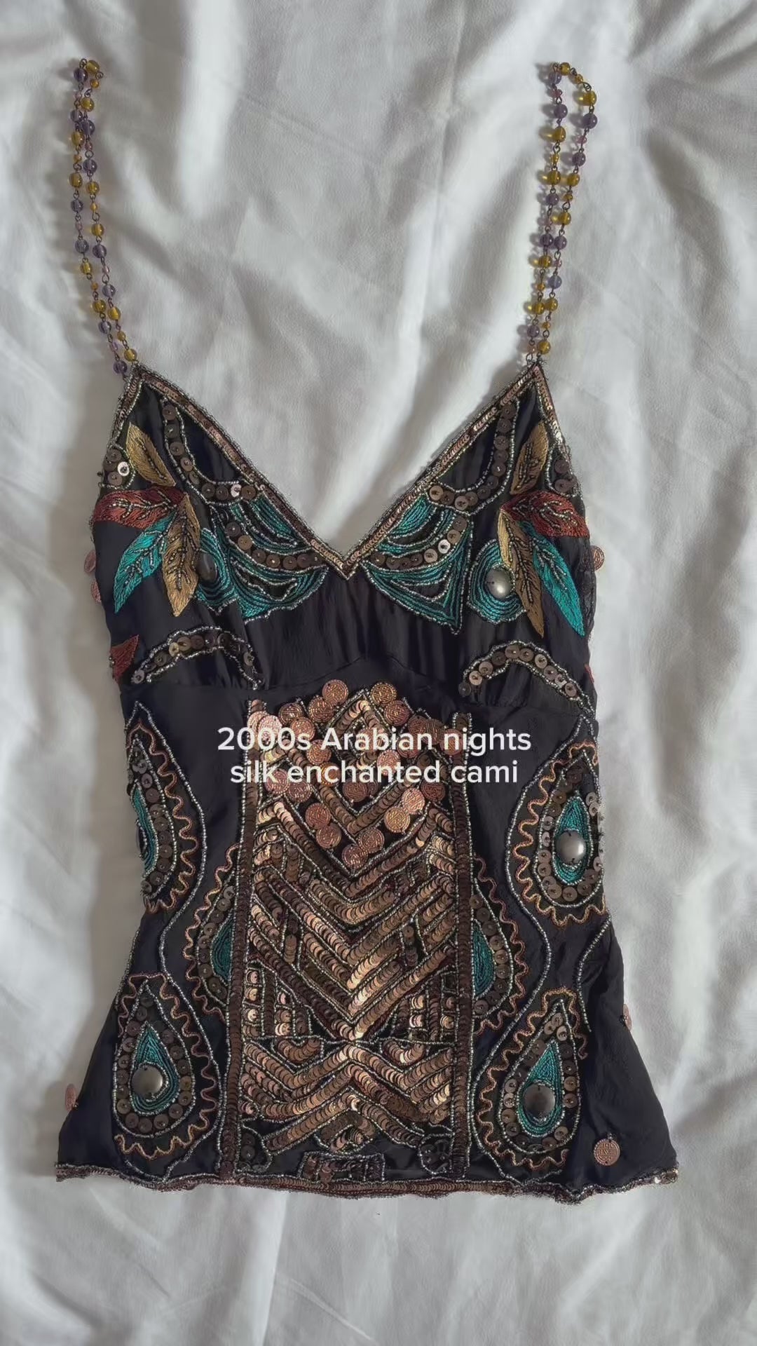 Vintage Aftershock Silk Black Embellished Sequin and Beaded Cami