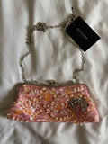 Vintage 1990s baby pink beaded and sequin bagComes with silver chain which is removable
