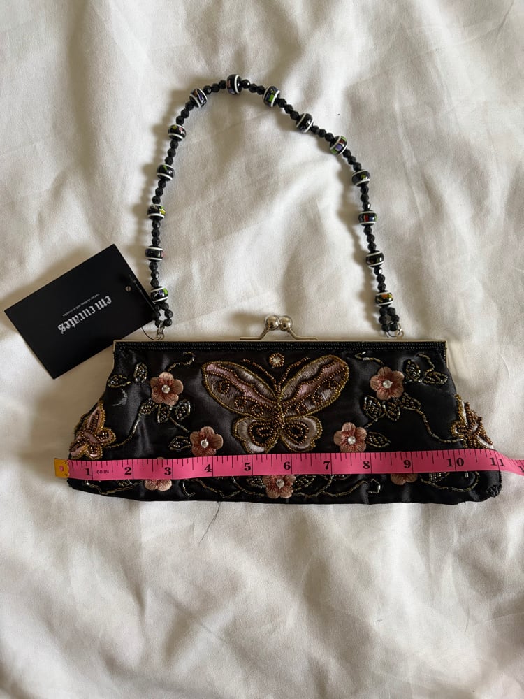 Vintage 1990s black butterfly beaded and embroidered bag with beaded handle