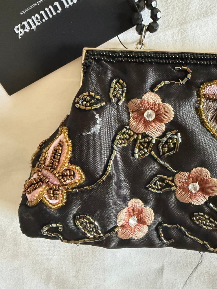 Vintage 1990s black butterfly beaded and embroidered bag with beaded handle