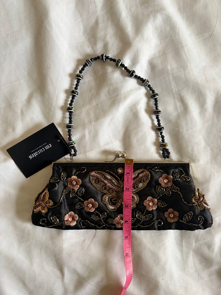 Vintage 1990s black butterfly beaded and embroidered bag with beaded handle