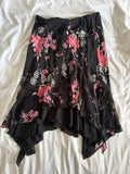 Vintage 1990s black floral asymmetrical hem floaty fairy skirt