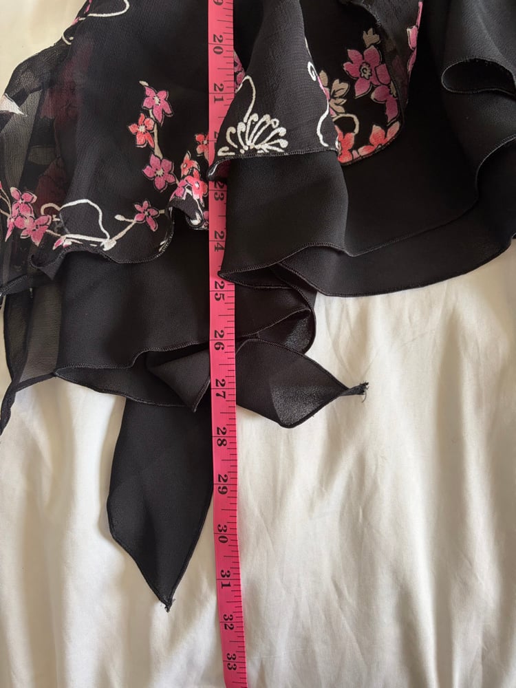 Vintage 1990s black floral asymmetrical hem floaty fairy skirt