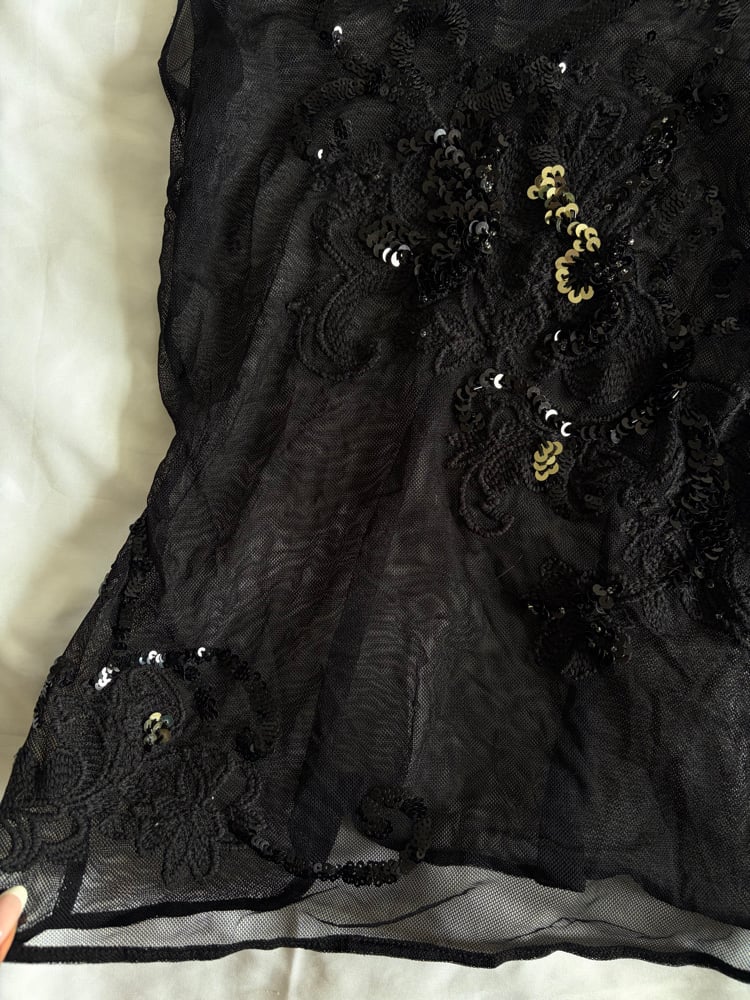 Vintage 1990s black mesh sequin vest top