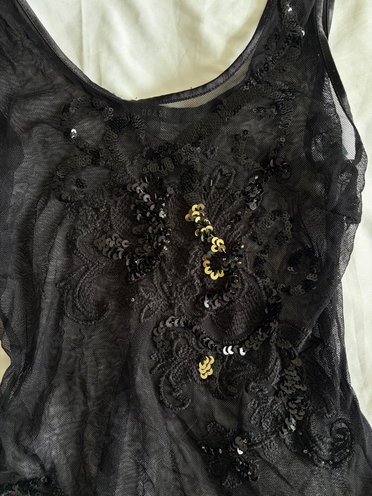 Vintage 1990s black mesh sequin vest top