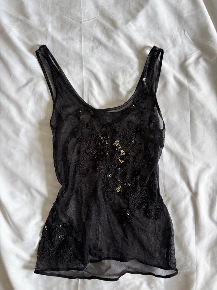 Vintage 1990s black mesh sequin vest top