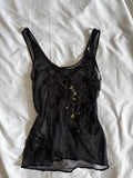 Vintage 1990s black mesh sequin vest top