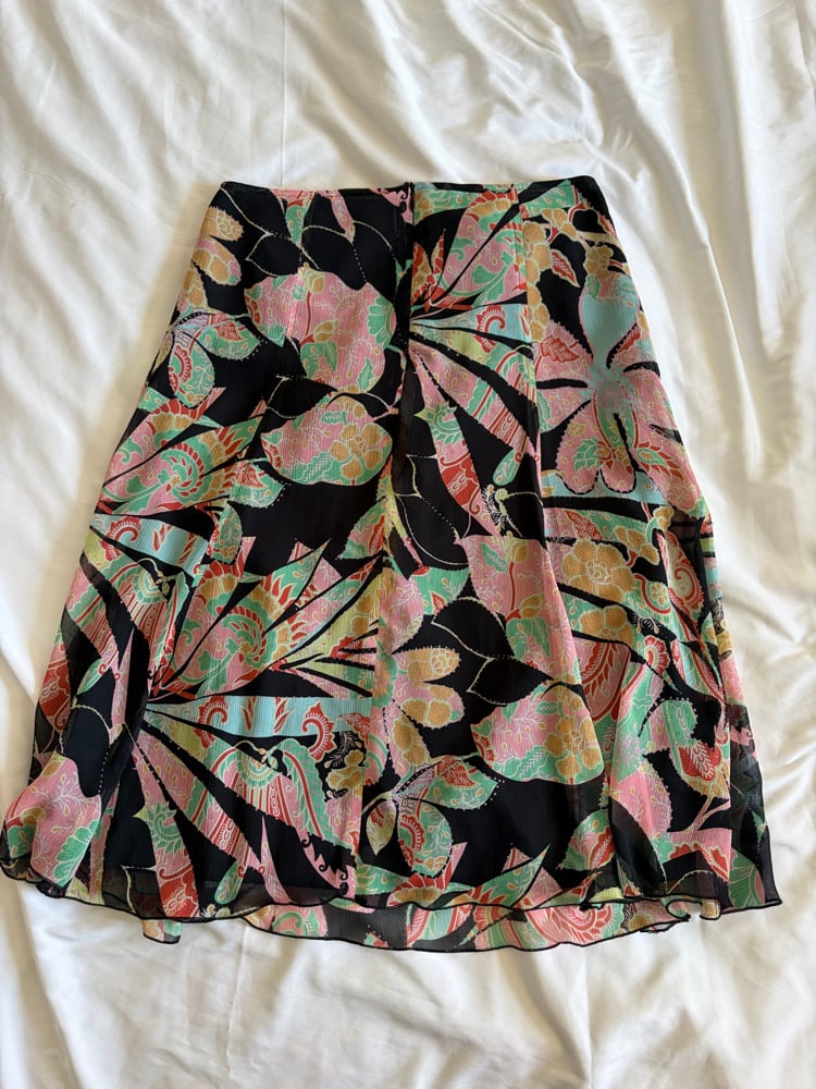 Vintage 1990s black midi floaty fairy floral midi skirt