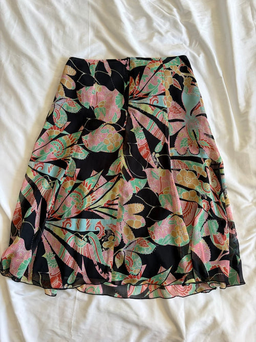 Vintage 1990s black midi floaty fairy floral midi skirt