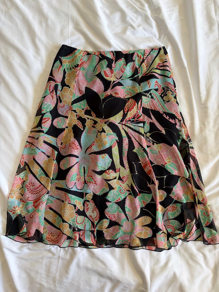 Vintage 1990s black midi floaty fairy floral midi skirt