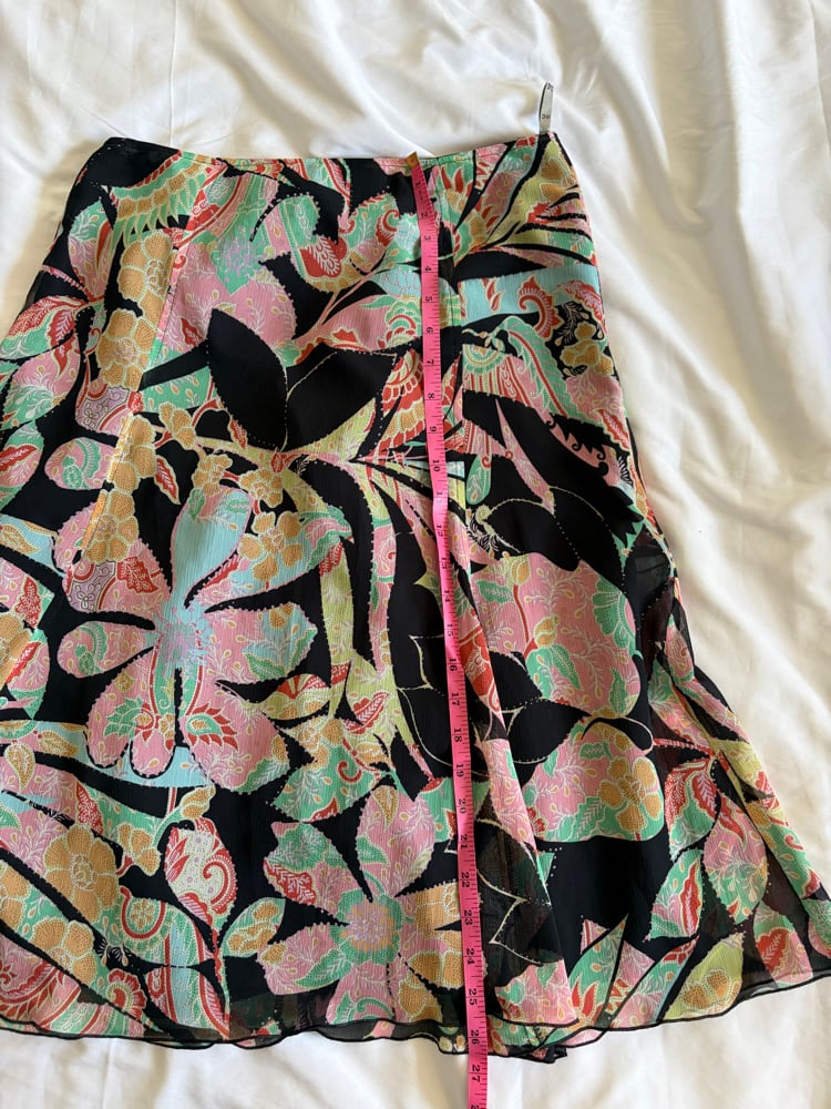Vintage 1990s black midi floaty fairy floral midi skirt