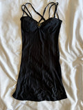 Vintage 1990s black mini slip with floral embellishment detail
