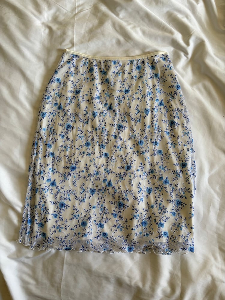 Vintage 1990s blue and white floral ditsy midi skirt