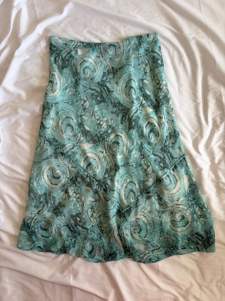Vintage 1990s blue paisley midi skirt with floaty hem