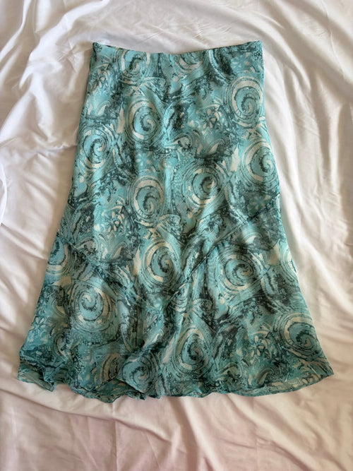 Vintage 1990s blue paisley midi skirt with floaty hem