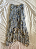 Vintage 1990s blue patchwork style paisley and floral maxi skirt with handkerchief hem