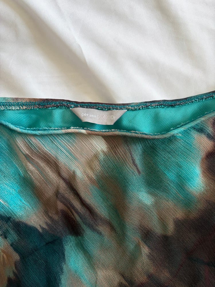Vintage 1990s brown and teal grungy tie dye mermaid hem maxi skirt 