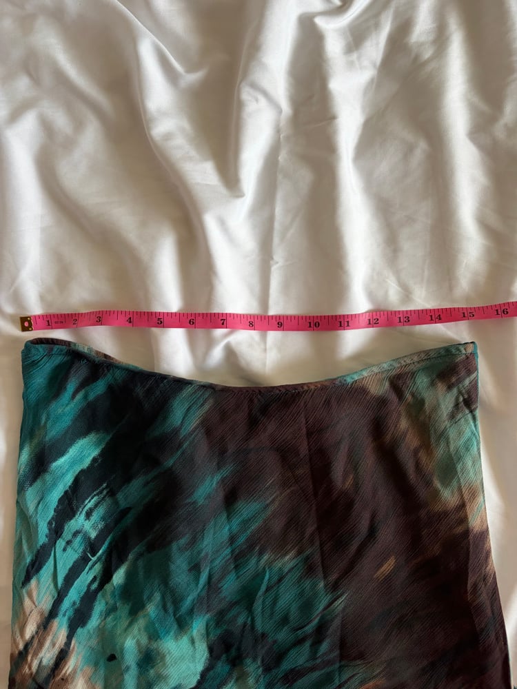 Vintage 1990s brown and teal grungy tie dye mermaid hem maxi skirt 