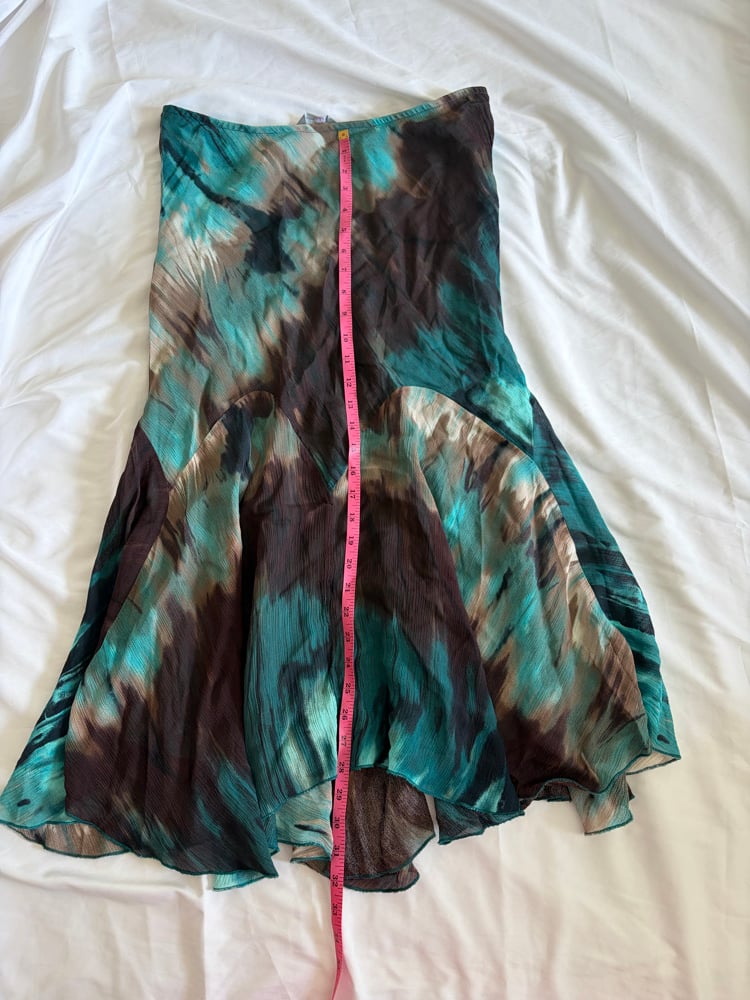 Vintage 1990s brown and teal grungy tie dye mermaid hem maxi skirt 
