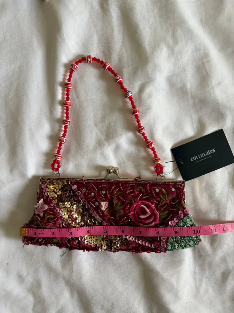 Vintage 1990s Cherry Red beaded and sequin bag with beaded handle