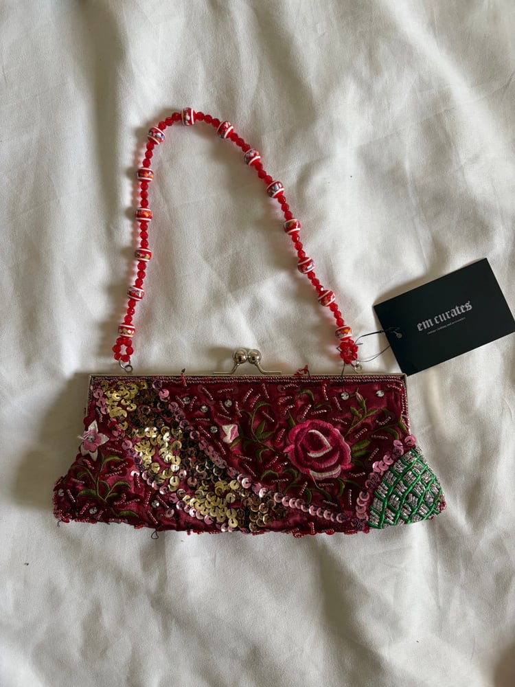 Vintage 1990s Cherry Red beaded and sequin bag with beaded handle