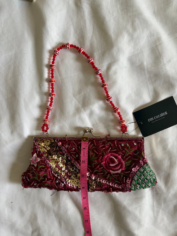 Vintage 1990s Cherry Red beaded and sequin bag with beaded handle