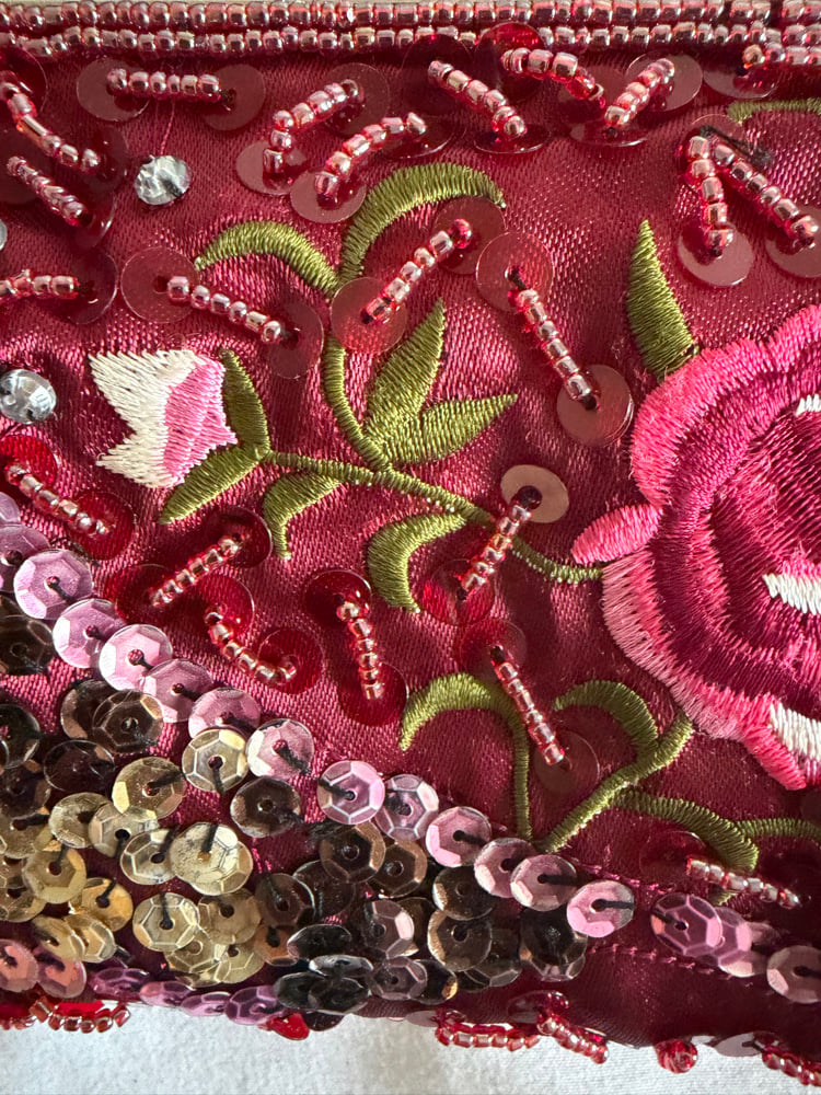 Vintage 1990s Cherry Red beaded and sequin bag with beaded handle