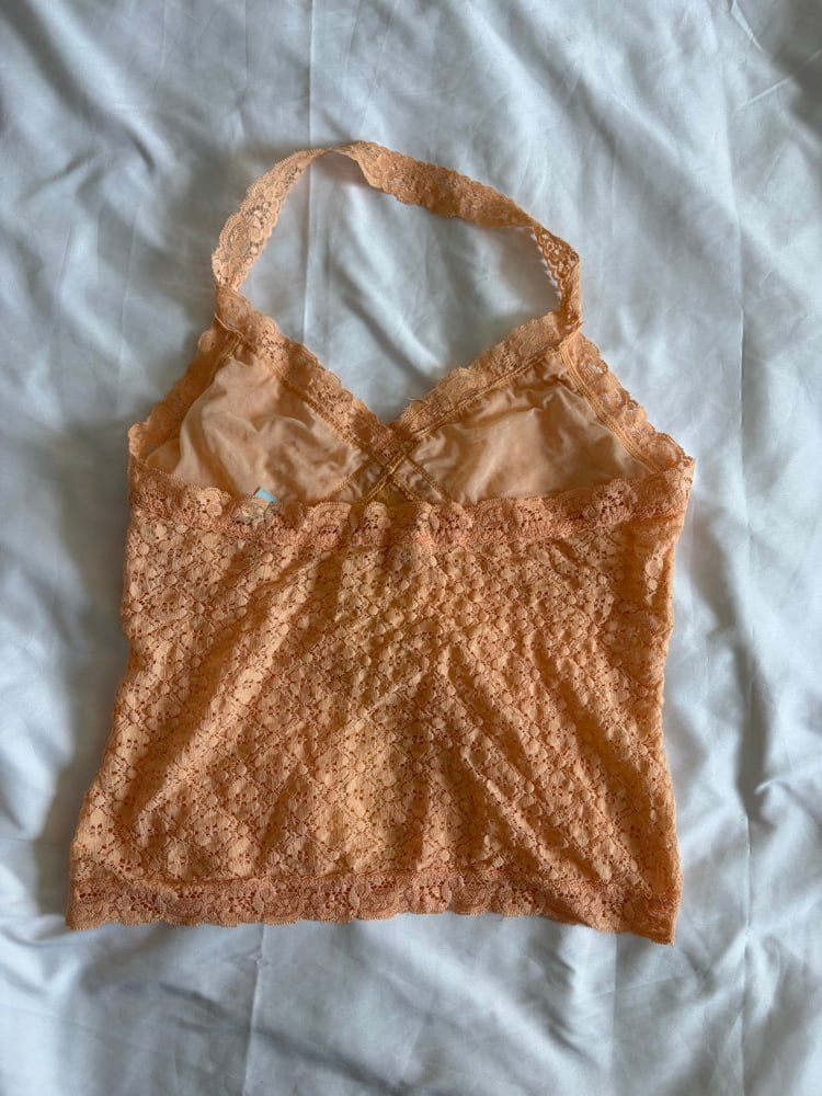 Vintage 1990s coral peach lace halterneck cami