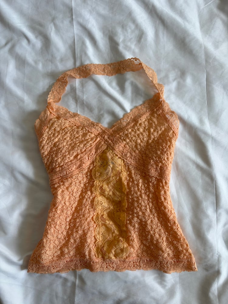 Vintage 1990s coral peach lace halterneck cami